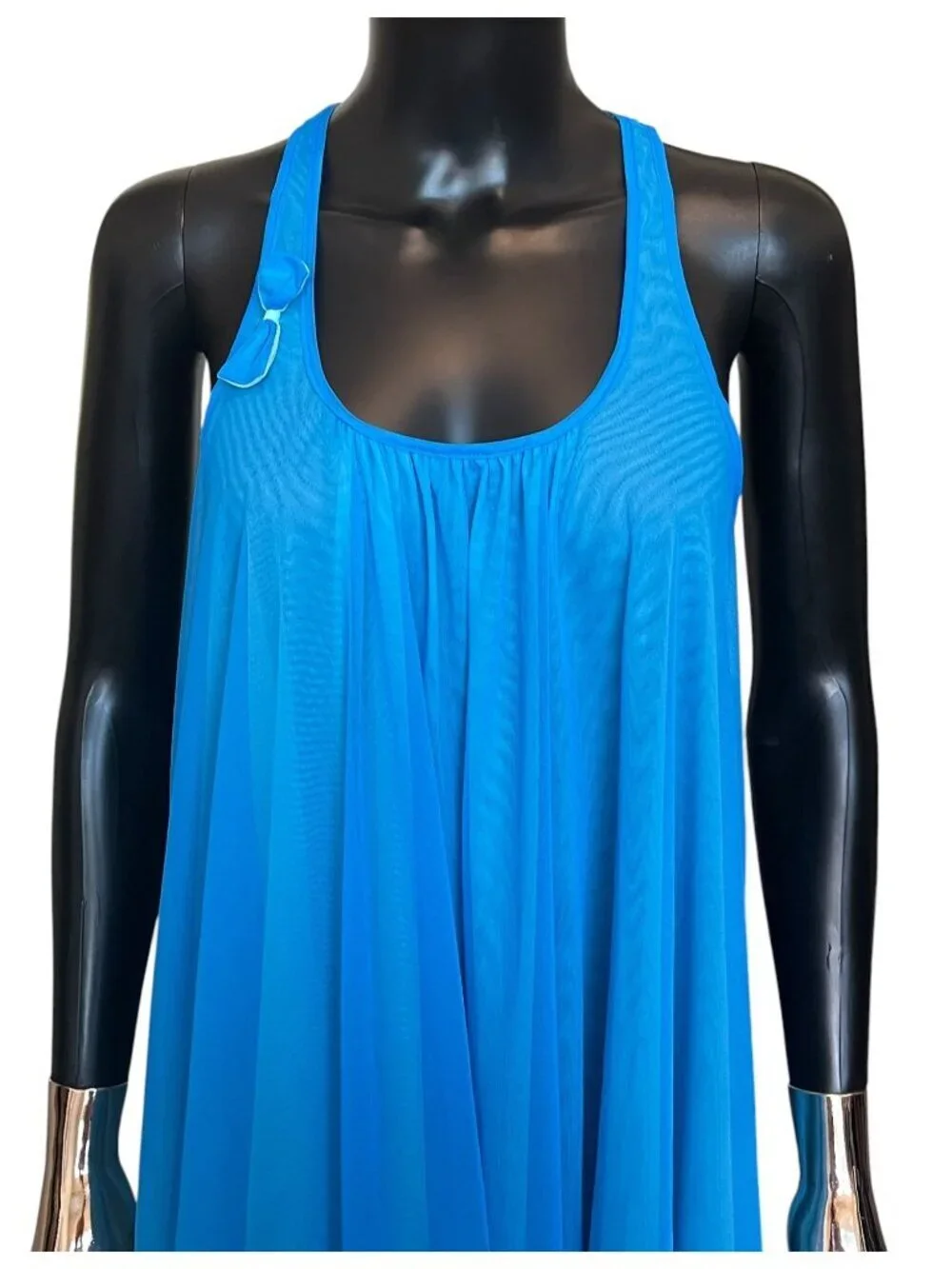 Vintage Y2K Betsey Johnson Blue Aqua Babydoll Nightie Dress Size M Mesh Overlay
